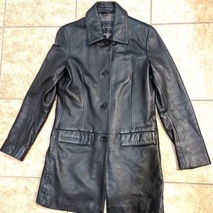 Vintage 90s Y2K Leather Coat Trench Matrix style S